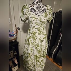 Floral Green and White Women's Dress